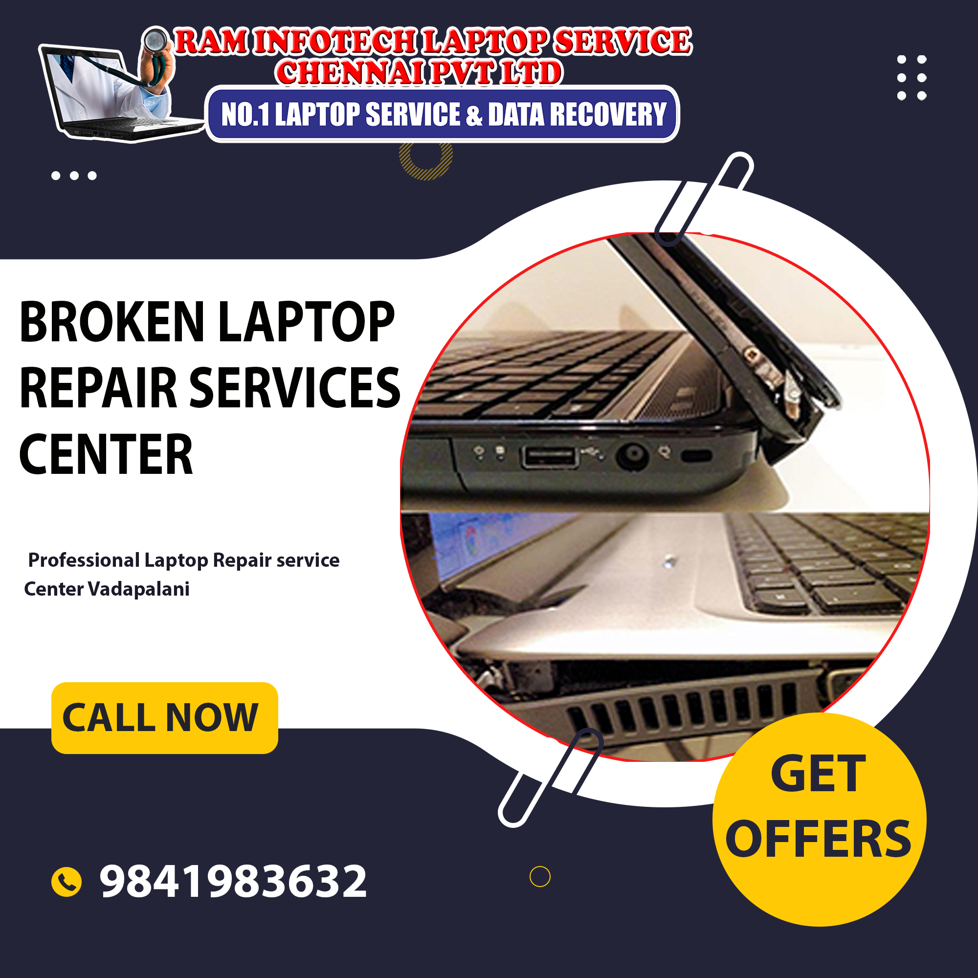 broken laptop Service center in chennai - 9841983632